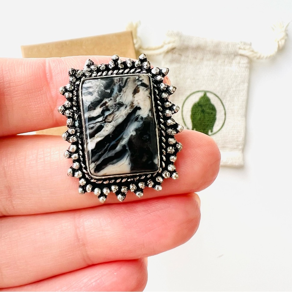 Zebra Jasper Sterling Silver Ring Size 8.25